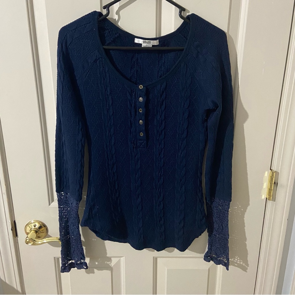 Elegant Navy Blue Button Down Knit Top